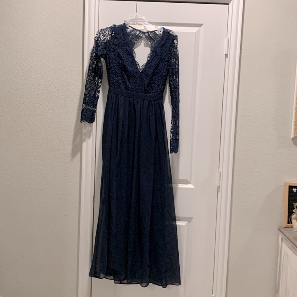 Navy blue open back maxi dress